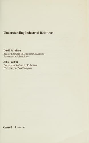 Cover image for Understanding industrial relations