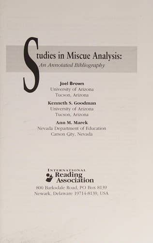 Cover image for Studies in Miscue Analysis
