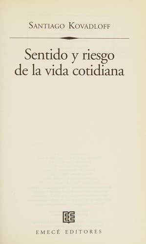 Cover image for Sentido y riesgo de la vida cotidiana