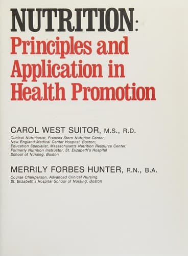 Cover image for Nutrition, principles and application in health promotion