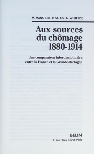 Aux sources du chômage, 1880-1914