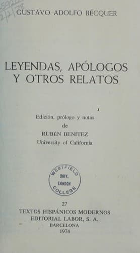 Cover image for Leyendas, apólogos y otros relatos.