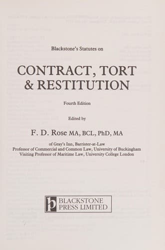 Cover image for Blackstone's statutes on contract, tort & restitution