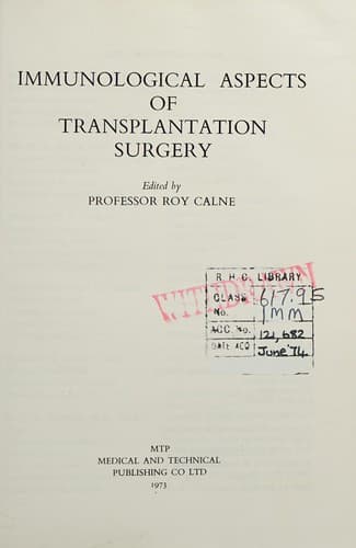 Cover image for Immunological aspects of transplantation surgery