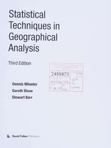 Cover image for Statistical techniques in geographical analysis