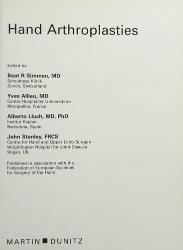 Cover image for Hand arthroplasties