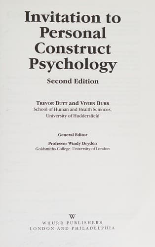 Cover image for Invitation to personal construct psychology