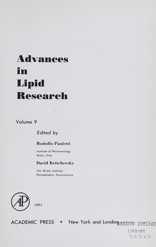 Cover image for Advances in Lipid Research