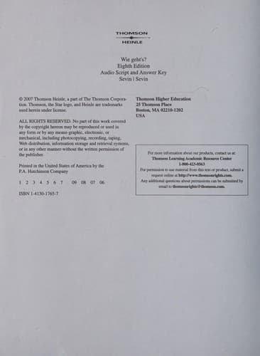 Cover image for Audioscript (with Answer Key) for Wie geht's?