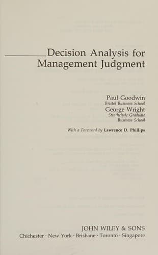 Cover image for Decision analysis for management judgment