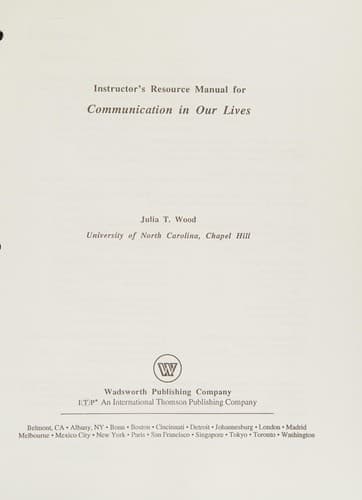 Cover image for Instructor's Resource Manual for Communication in Our Lives