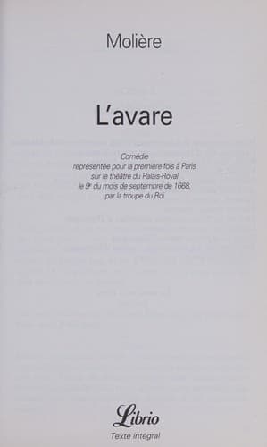 Cover image for L' Avare
