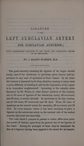 Ligature of the left subclavian artery for subclavian aneurism