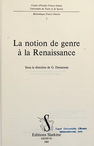 Cover image for La Notion de genre à la Renaissance