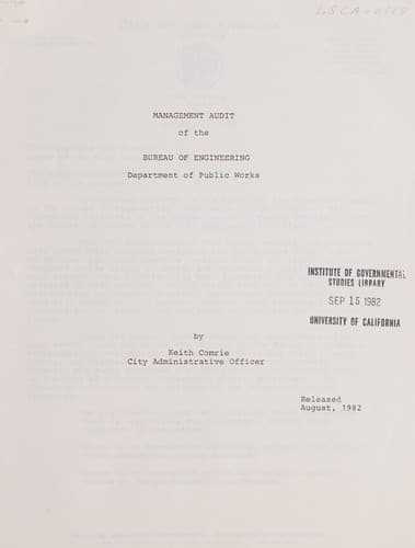 Management audit of the Bureau of Engineering, Department of Public Works