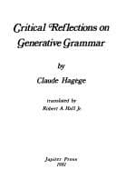 Cover image for Critical reflections on generative grammar
