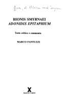 Cover image for Bionis Smyrnaei Adonidis epitaphium