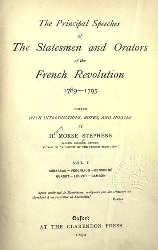 The principal speeches of the statesmen and orators of the French Revolution, 1789-1795
