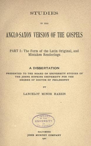 Studies in the Anglo-Saxon version of the gospels