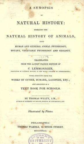 A synopsis of natural history: embracing the natural history of animals