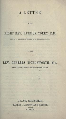 A letter to the Right Rev. Patrick Torry