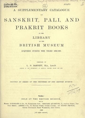 Catalogue of Sanskrit, Pali, and Prakrit books in the British Museum acquired during the years 1876-92