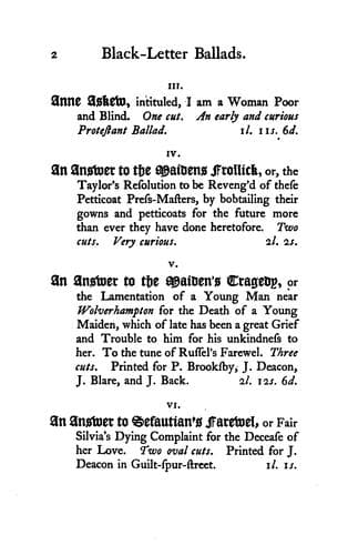 A catalogue of an unique collection of ancient English broadside ballads