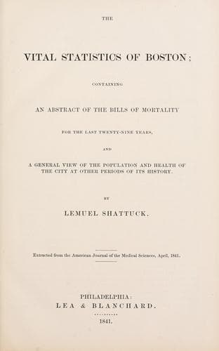 Bills of mortality, 1810-1849, city of Boston with an essay on the vital statistics of Boston from 1810 to 1841