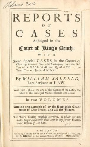 Reports of cases adjudged in the Court of King's Bench