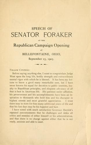 Speech of Senator Foraker at the Republican campaign opening at Bellefontaine, Ohio, September 23, 1905