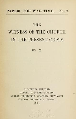 The witness of the church in the present crisis