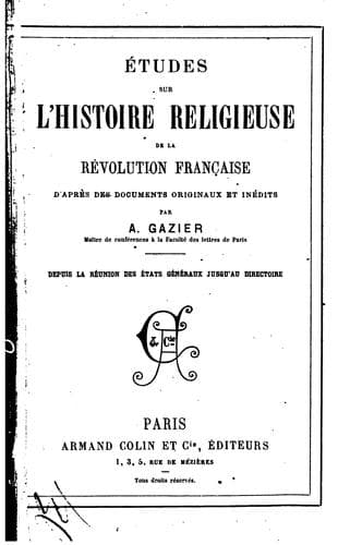 Études sur l'histoire religieuse de la Révolution française
