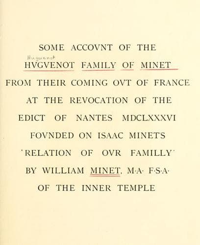Some accovnt of the Hvgvenot family ofMinet
