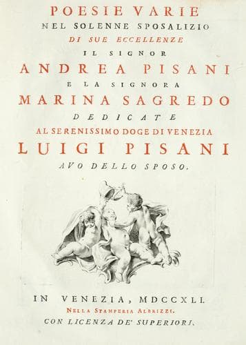 Poesie varie nel solenne sposalizio di sue eccellenze il signor Andrea Pisani e la signora Marina Sagredo
