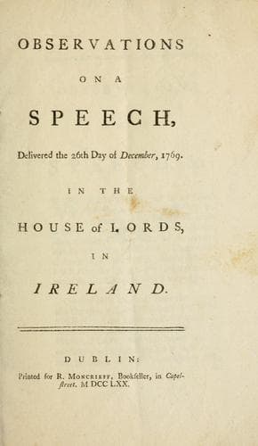 Observations on a speech, delivered the 26th day of December, 1769, in the House of Lords, in Ireland