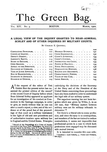 A Legal View of the Inquiry Granted to Rear-Admiral Schley: And of Other Inquiries by Military ..