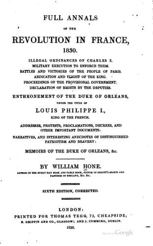Full Annals of the Revolution in France, 1830 ...: Enthronement of the Duke ..