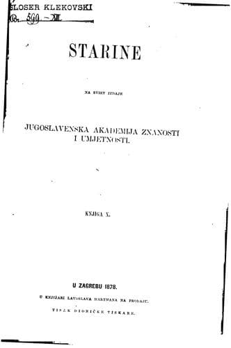Starine na sviet izdaje Jugoslavenska akademija znanosti i umjetnosti