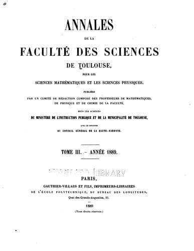 Annales de la Faculté des sciences de Toulouse