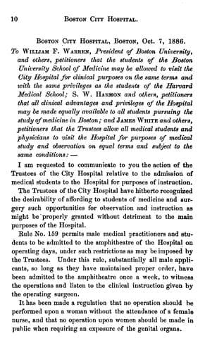 Action of the trustees of the Boston city hospital upon the petitions for the introduction of ...