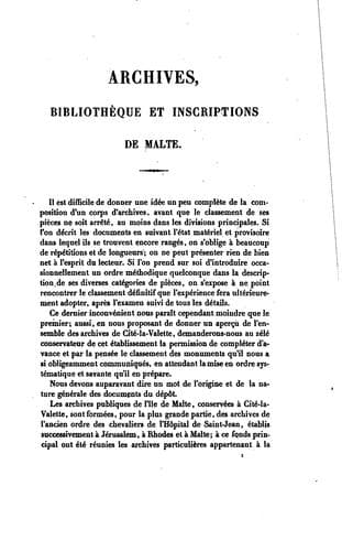 Archives, bibliothèque et inscriptions de Malte
