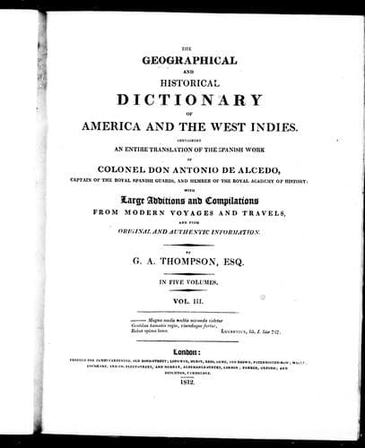 Cover image for The geographical and historical dictionary of America and the West Indies