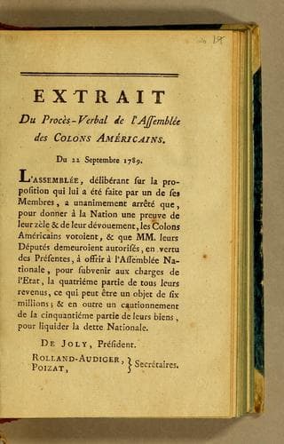 Extrait du procès-verbal de l'Assemblée des Colons Américains. Du 22 Septembre 1789