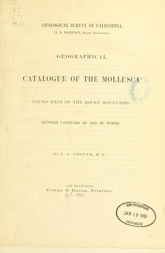 Geographical catalogue of the Mollusca found west of the Rocky Mountains