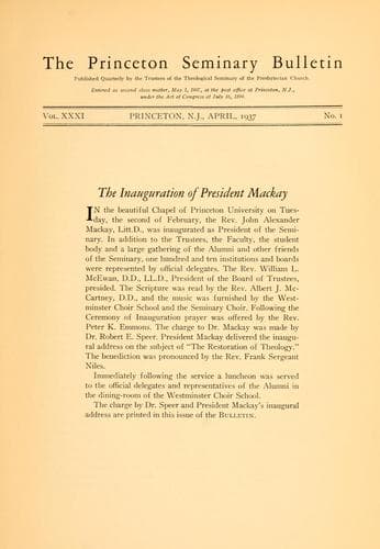 The inauguration of President John A. Mackay