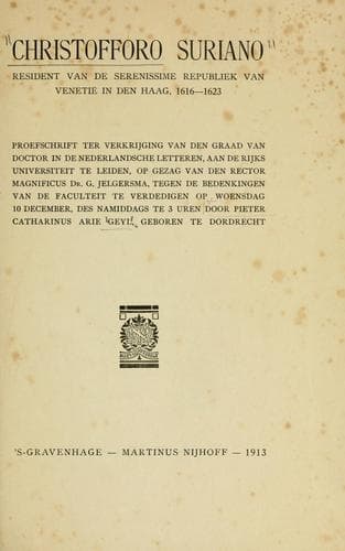 Christofforo Suriano, resident van de Serenissime Republiek van Venetië in Den Haag, 1616-1623