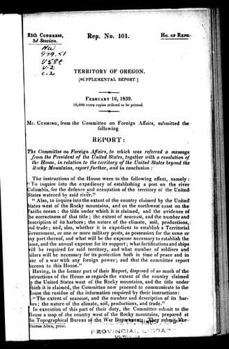 Territory of Oregon (supplemental report)
