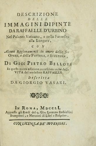 Descrizione delle immagini dipinte da Raffaelle d'Urbino nel Palazzo Vaticano, e nella Farnesina alla Lungara