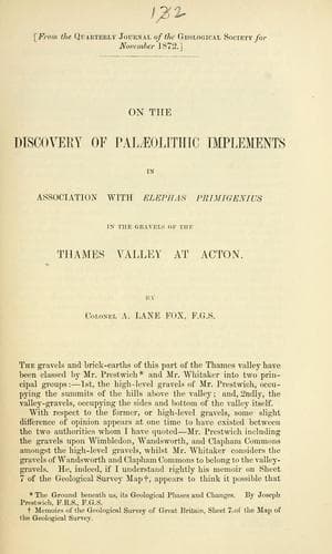 On the discovery of palaeolithic implements in association with Elephas Primigenius in the gravels of the Thames Valley at Acton