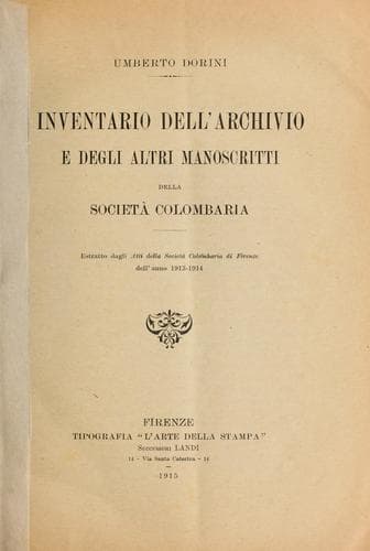 Inventario dell'archivio e degli altri manoscritti della Società colombaria